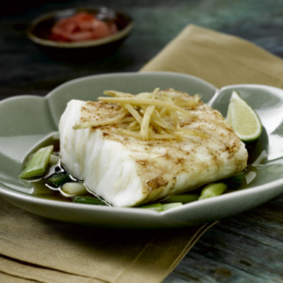 Ginger-Soy Infused Steamed Alaska Halibut