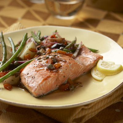 Alaska Salmon with Provenal Vegetables Vinaigrette