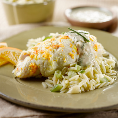 Citrus Alaska Sole with a Tahini Drizzle