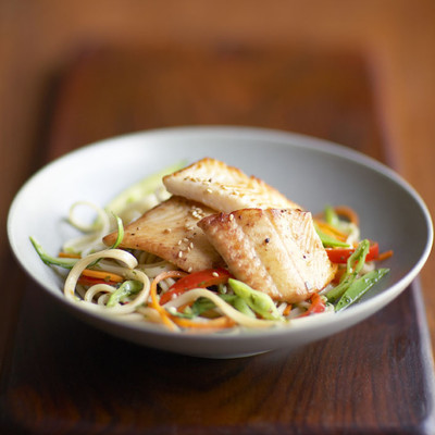 Seared Alaska Sole on Spicy Sesame Noodles